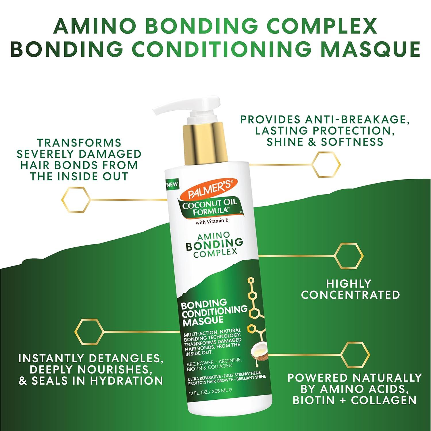 imagePalmers Amino Bonding Complex Hair Mask Intense Conditioning Masque Pack with Coconut Oil amp Vitamin E Heat Protectant Anti Frizz Adds Shine Protects Hair Growth All Hair Types 12 fl oz bottle12 Fl Oz Pack of 1