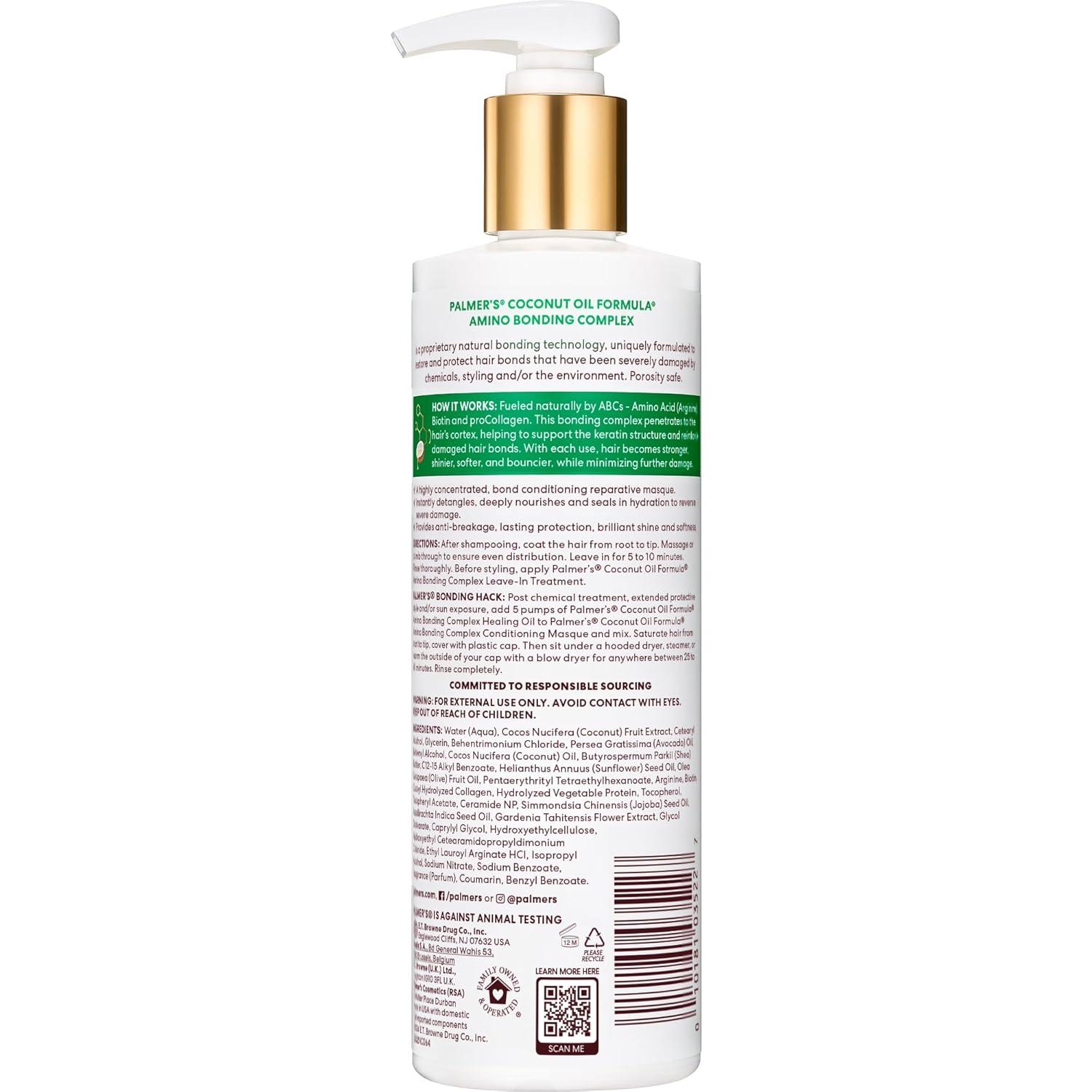 imagePalmers Amino Bonding Complex Hair Mask Intense Conditioning Masque Pack with Coconut Oil amp Vitamin E Heat Protectant Anti Frizz Adds Shine Protects Hair Growth All Hair Types 12 fl oz bottle12 Fl Oz Pack of 1
