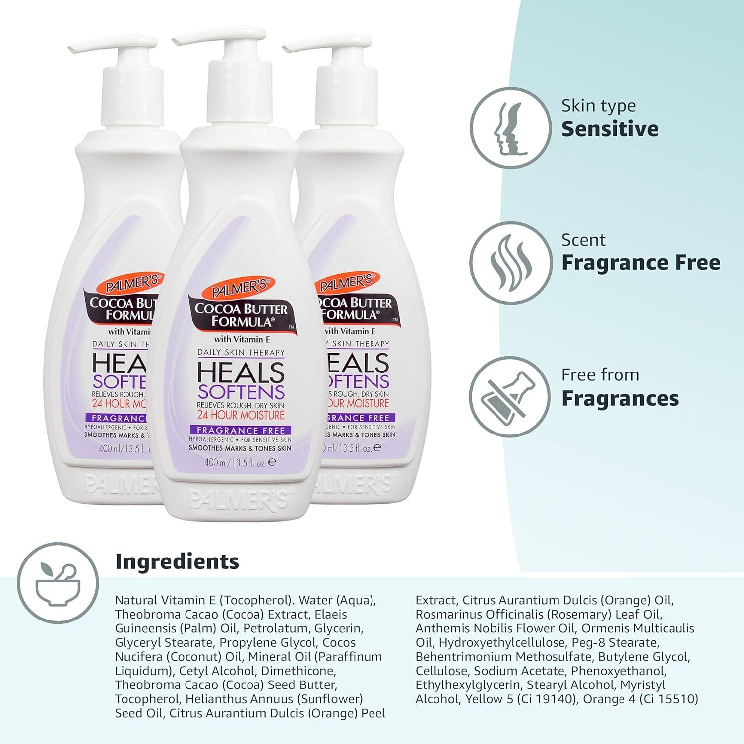 imagePalmers Cocoa Butter Formula Daily Skin Therapy Fragrance Free Lotion for Dry Skin Unscented Body Lotion Pump Bottle 135 Fl Oz Pack of 3Fragrance Free
