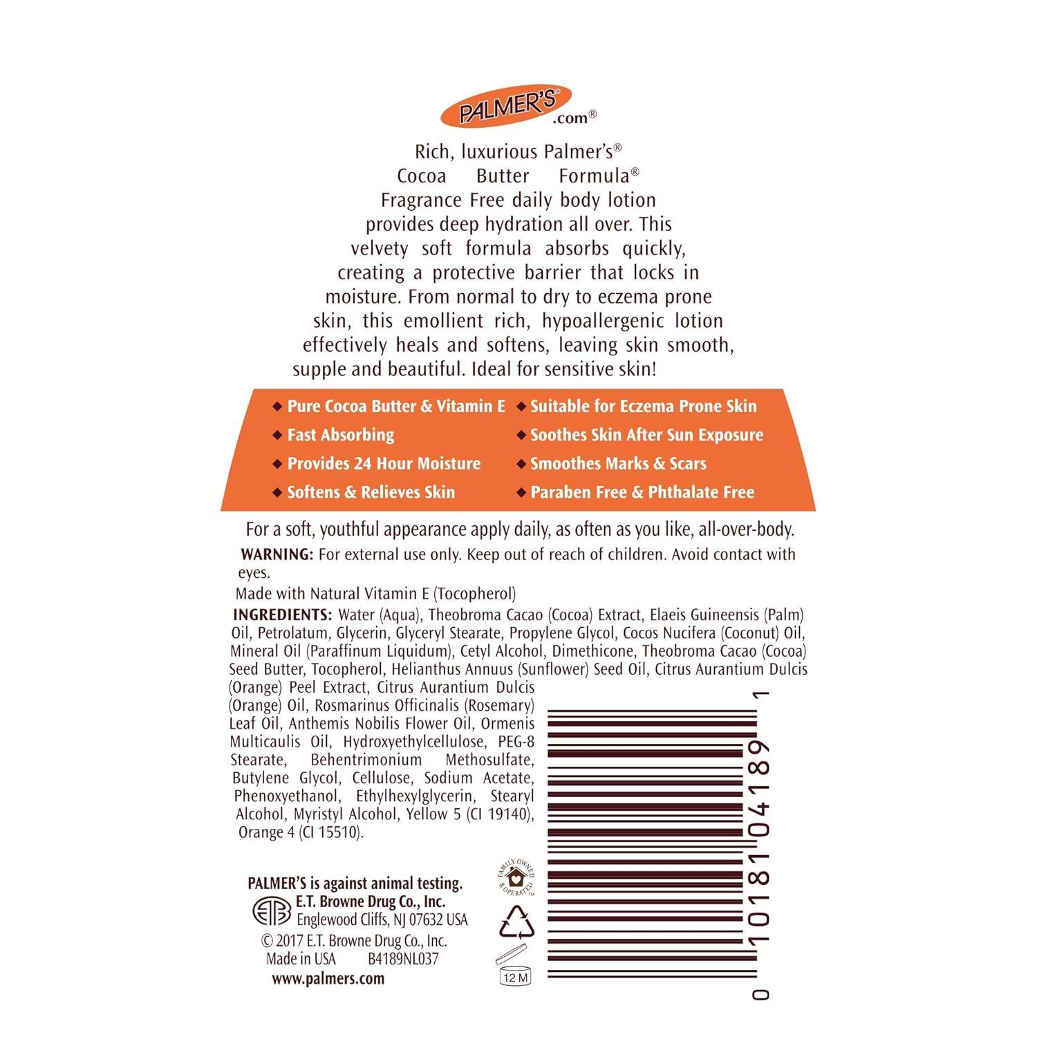 imagePalmers Cocoa Butter Formula Daily Skin Therapy Fragrance Free Lotion for Dry Skin Unscented Body Lotion Pump Bottle 135 Fl Oz Pack of 3Fragrance Free