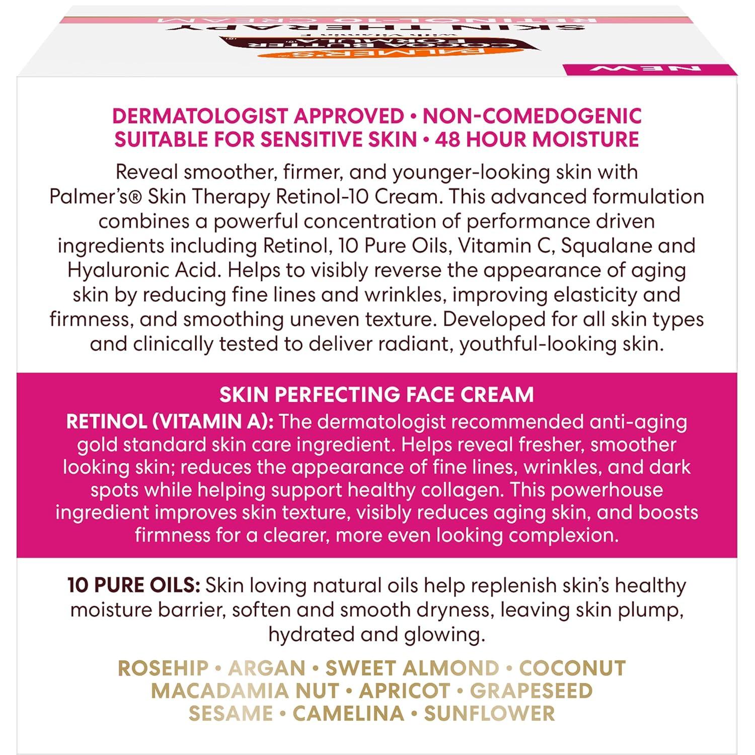 imagePalmers Cocoa Butter Formula Face Cream Skin Therapy Retinol10 Moisturizer 27 Oz Vitamin E amp Hyaluronic Acid Helps Reduce Fine Lines amp Uneven Skin Tone 48Hr Moisture Dermatologist Approved