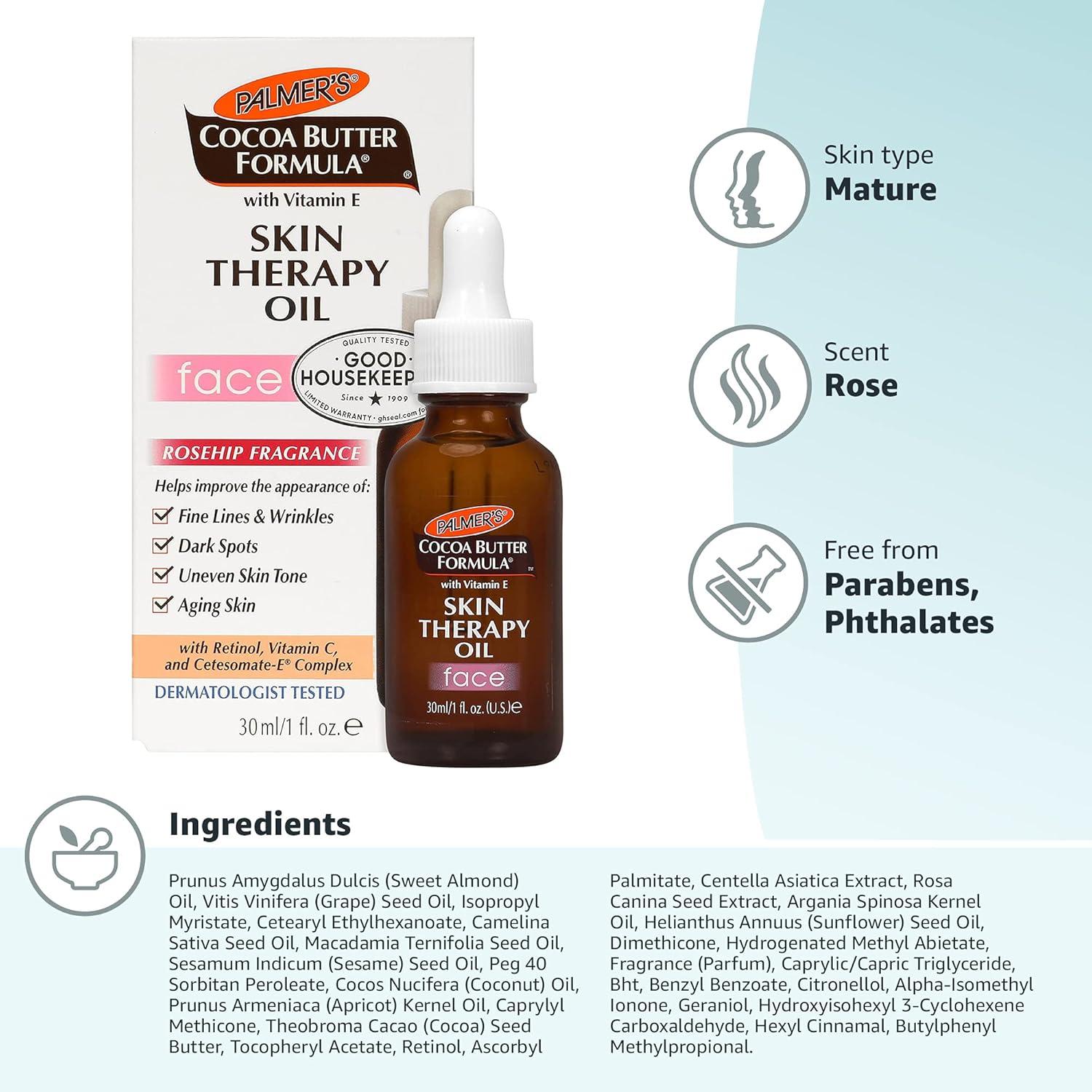 imagePalmers Cocoa Butter Formula Moisturizing Skin Therapy Oil for Face with Vitamin E C amp 10 Pure Facial Oils Blend Rosehip Oil Fragrance 1 Ounce1 Fl Oz Pack of 6
