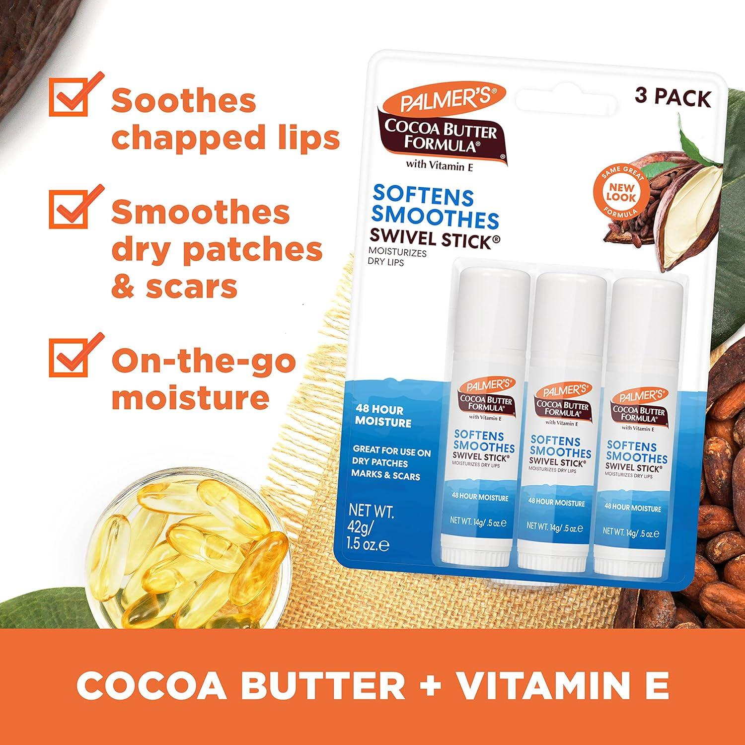imagePalmers Cocoa Butter Formula Moisturizing Swivel Stick with Vitamin E Lip Balm for Valentines Day Face amp Body Moisturizer Stick Ideal for Treating Dry Skin Patches Pack of 3
