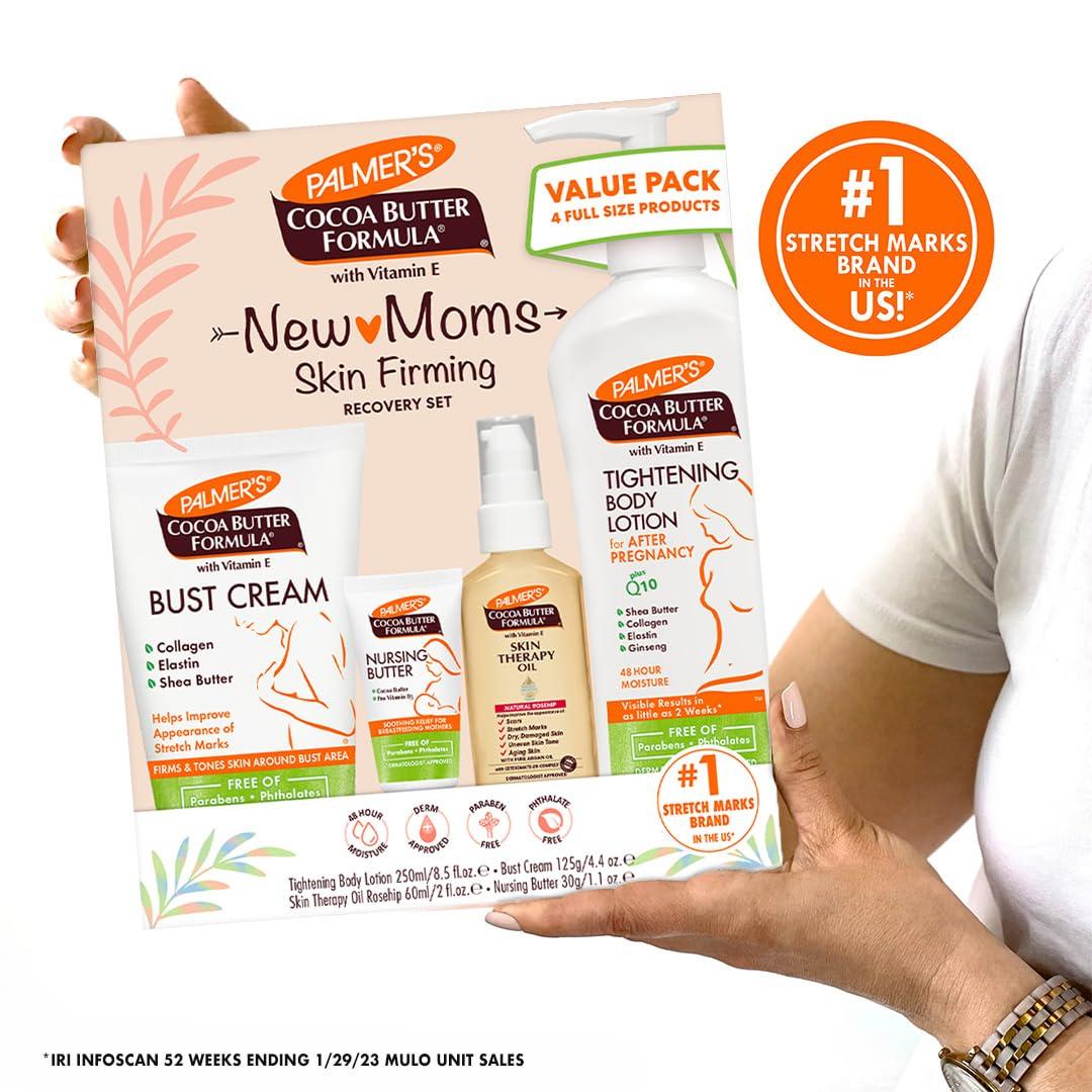 imagePalmers Cocoa Butter Formula New Moms Skin Recovery Postpartum Essentials Body Lotion 85 oz Nursing Butter 11 oz Bust Cream 44 oz Skin Therapy Oil 2 oz Dermatologist Approved
