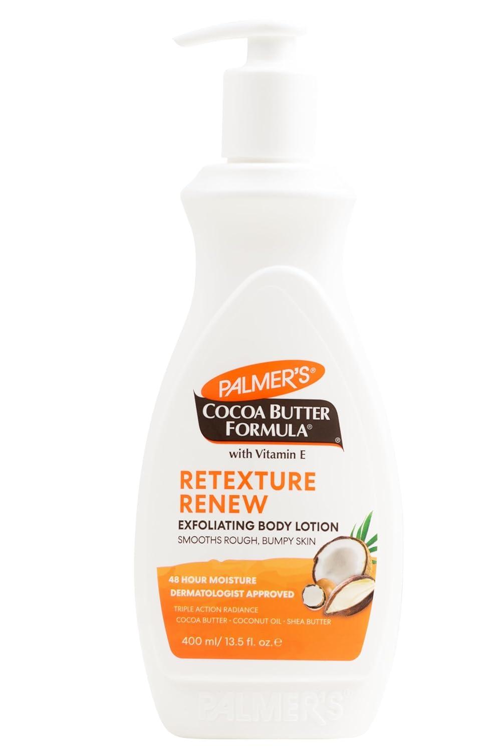 imagePalmers Cocoa Butter Formula Retexture amp Renew Exfoliating Body Lotion for Rough amp Bumpy Skin Triple Action Moisturizers AHAs Pump Bottle 135 Ounce135 Fl Oz Pack of 2
