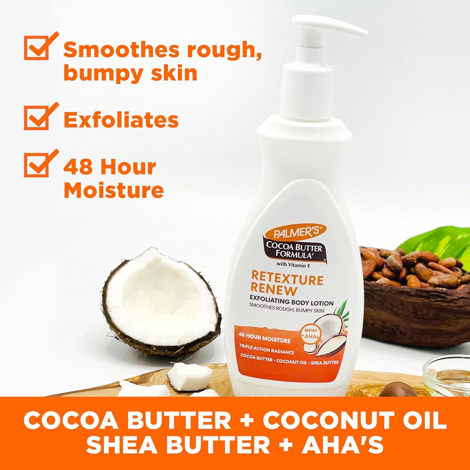 imagePalmers Cocoa Butter Formula Retexture amp Renew Exfoliating Body Lotion for Rough amp Bumpy Skin Triple Action Moisturizers AHAs Pump Bottle 135 Ounce135 Fl Oz Pack of 2