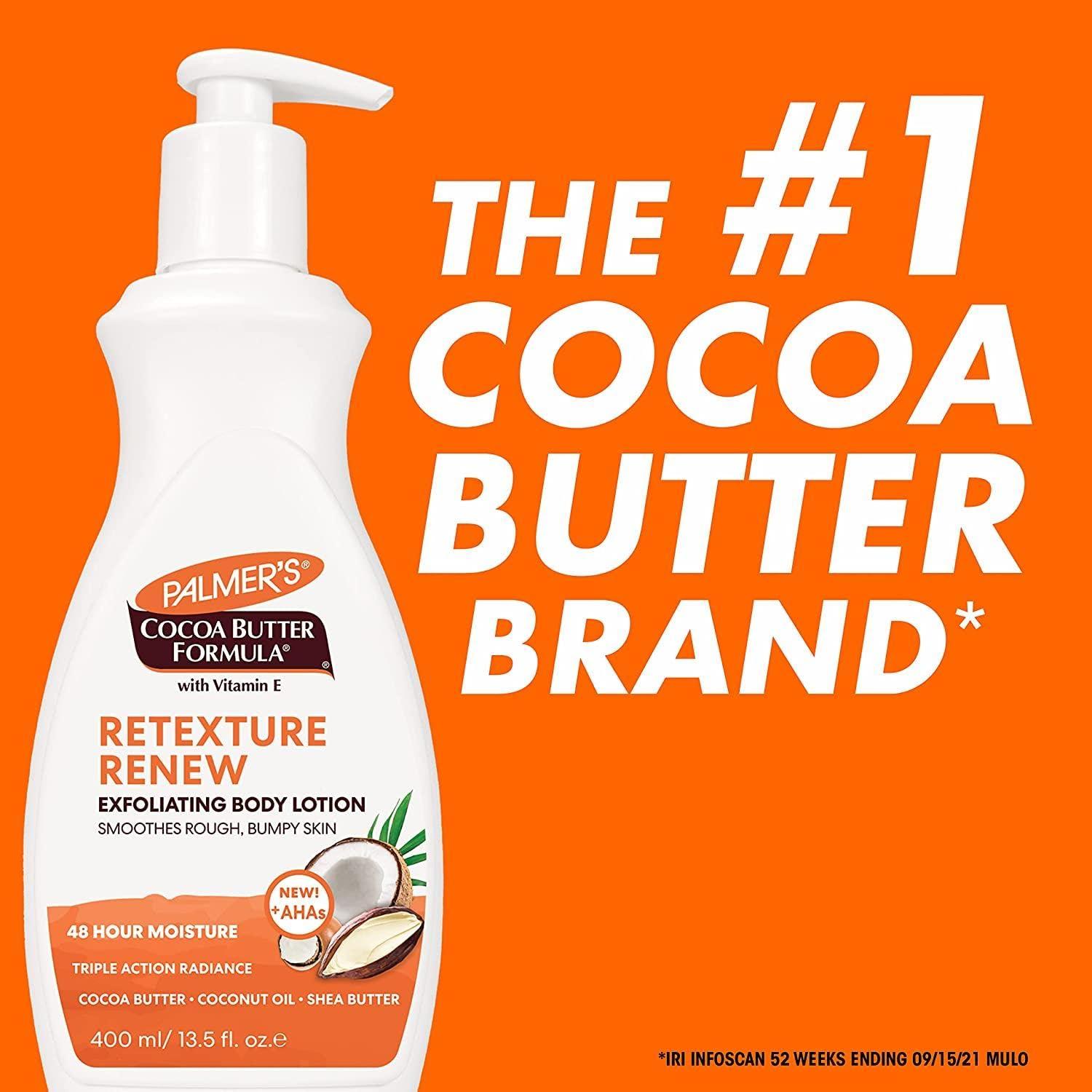 imagePalmers Cocoa Butter Formula Retexture amp Renew Exfoliating Body Lotion for Rough amp Bumpy Skin Triple Action Moisturizers AHAs Pump Bottle 135 Ounce135 Fl Oz Pack of 1