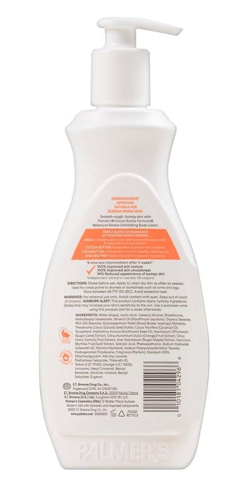 imagePalmers Cocoa Butter Formula Retexture amp Renew Exfoliating Body Lotion for Rough amp Bumpy Skin Triple Action Moisturizers AHAs Pump Bottle 135 Ounce135 Fl Oz Pack of 1