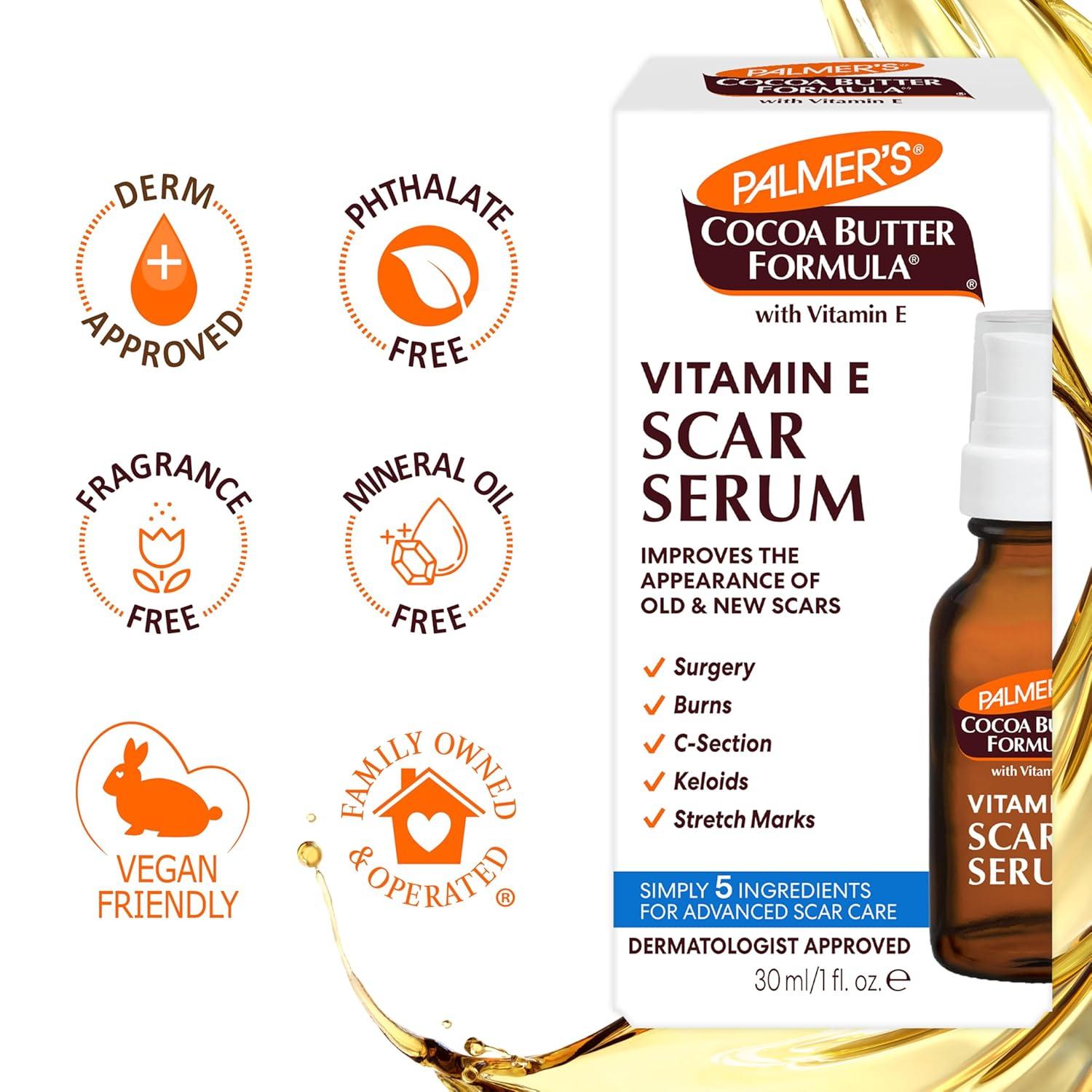 imagePalmers Cocoa Butter Formula Scar Serum Skin Brightening Oil for Face amp Body Concentrated Serum with Vitamin E Fragrance Free 1 Fl Oz