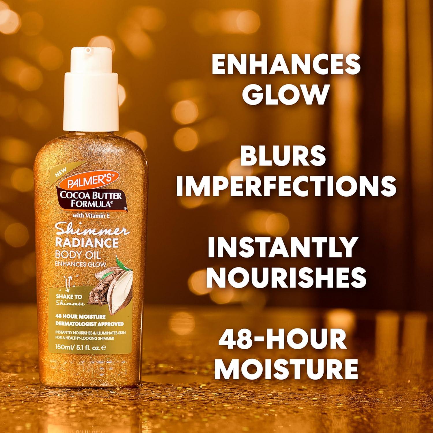 imagePalmers Cocoa Butter Formula Shimmer Body Oil with Vitamin E 51 Fl Oz Radiance Body Oil for Glowing Skin Enhances Dark Tones amp Tans Hydrating51 Fl Oz Pack of 1