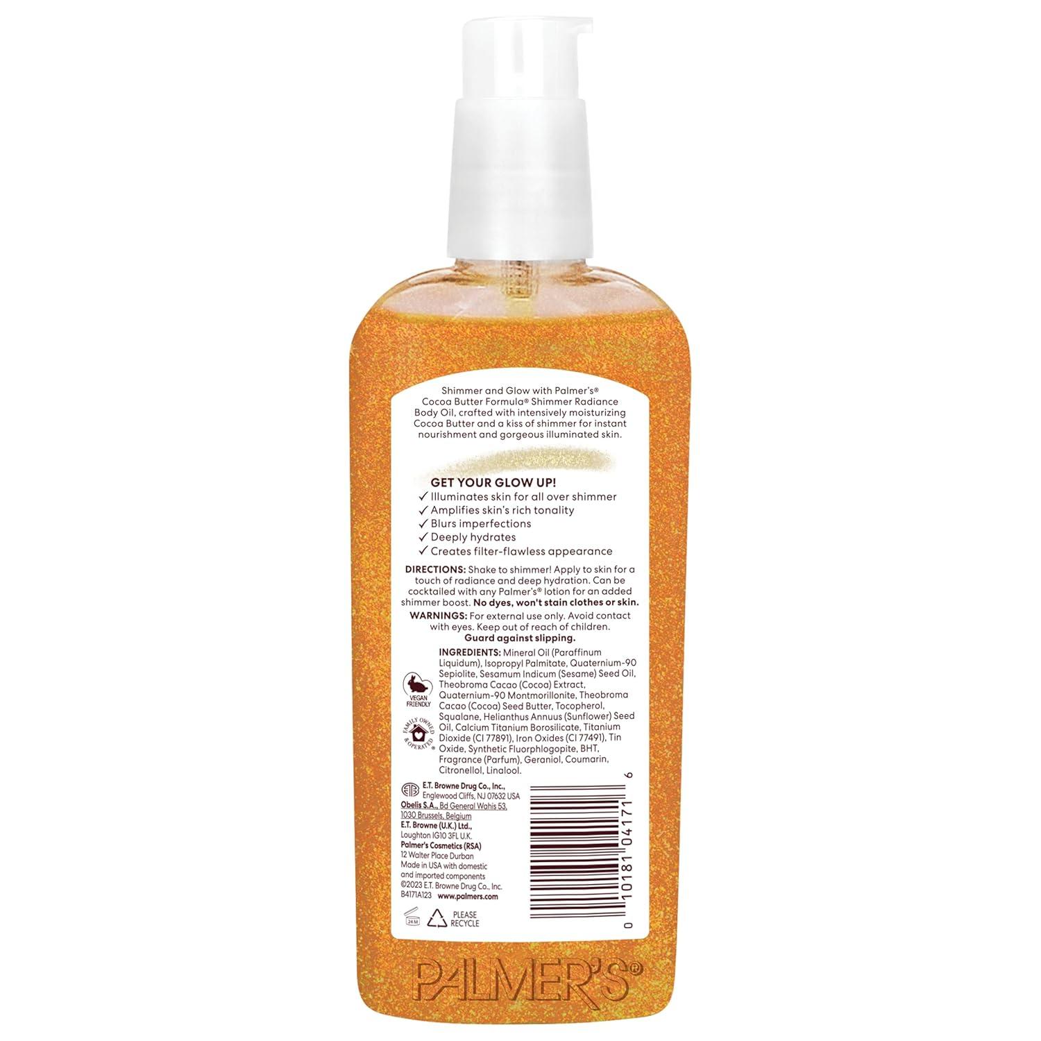imagePalmers Cocoa Butter Formula Shimmer Body Oil with Vitamin E 51 Fl Oz Radiance Body Oil for Glowing Skin Enhances Dark Tones amp Tans Hydrating51 Fl Oz Pack of 1