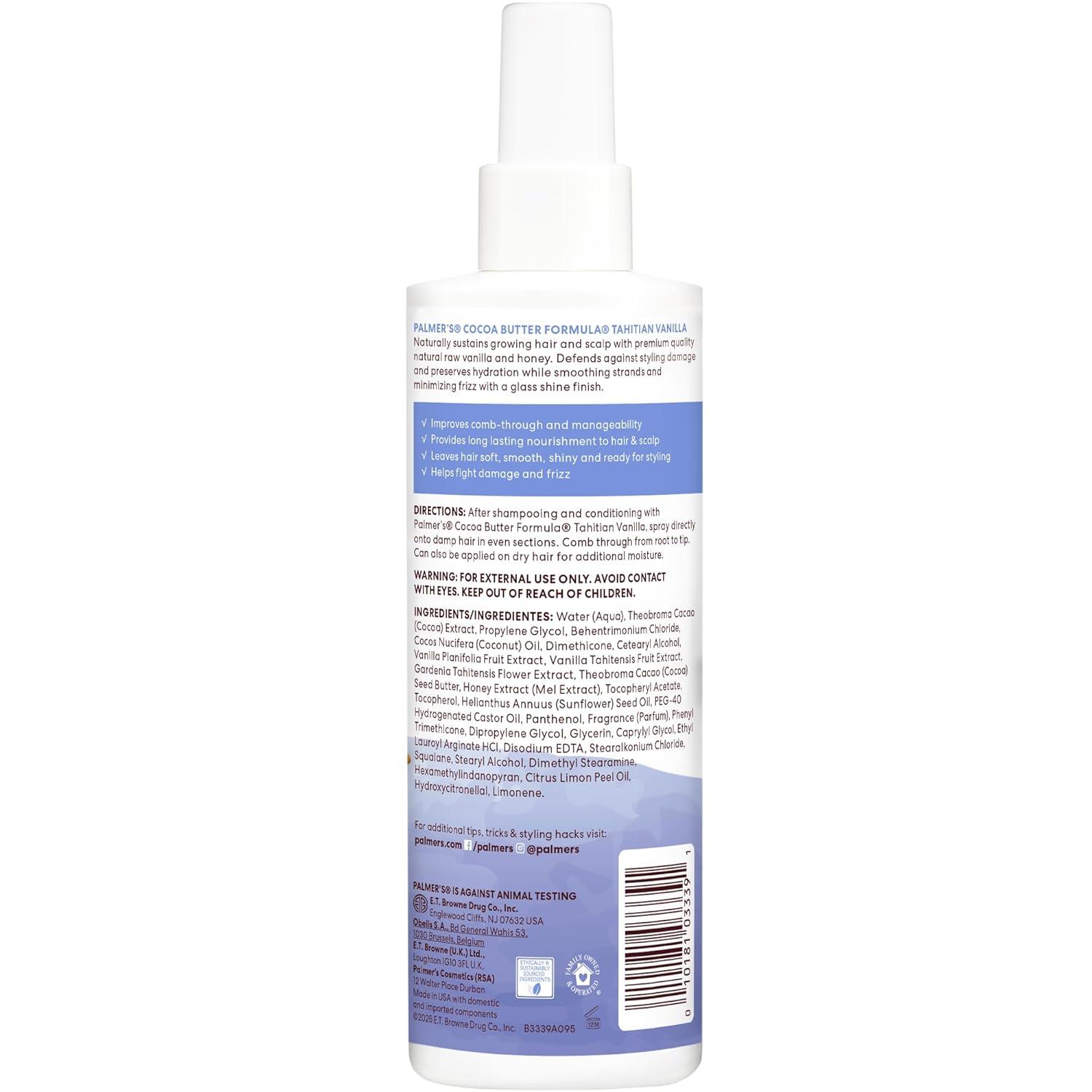 imagePalmers Cocoa Butter Formula Tahitian Vanilla Leave In Conditioner Spray 85 Fl Oz Hydrating Hair Detangler with Acacia Honey amp Vitamin E Heat Protectant Frizz Control amp LongLasting Moisture