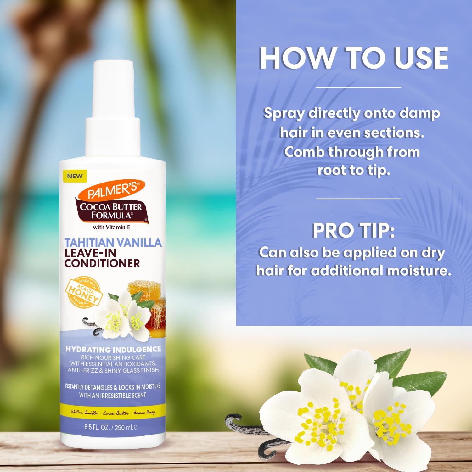 imagePalmers Cocoa Butter Formula Tahitian Vanilla Leave In Conditioner Spray 85 Fl Oz Hydrating Hair Detangler with Acacia Honey amp Vitamin E Heat Protectant Frizz Control amp LongLasting Moisture