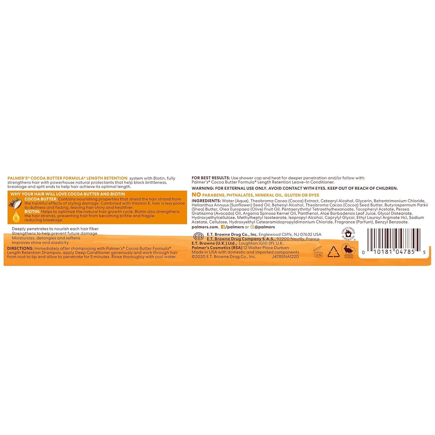 imagePalmers Cocoa Butter amp Biotin Length Retention Deep Conditioner Strengthen Nourish and Restore Elasticity and Shine Suitable for All Curly Hair Patterns 85 Ounce