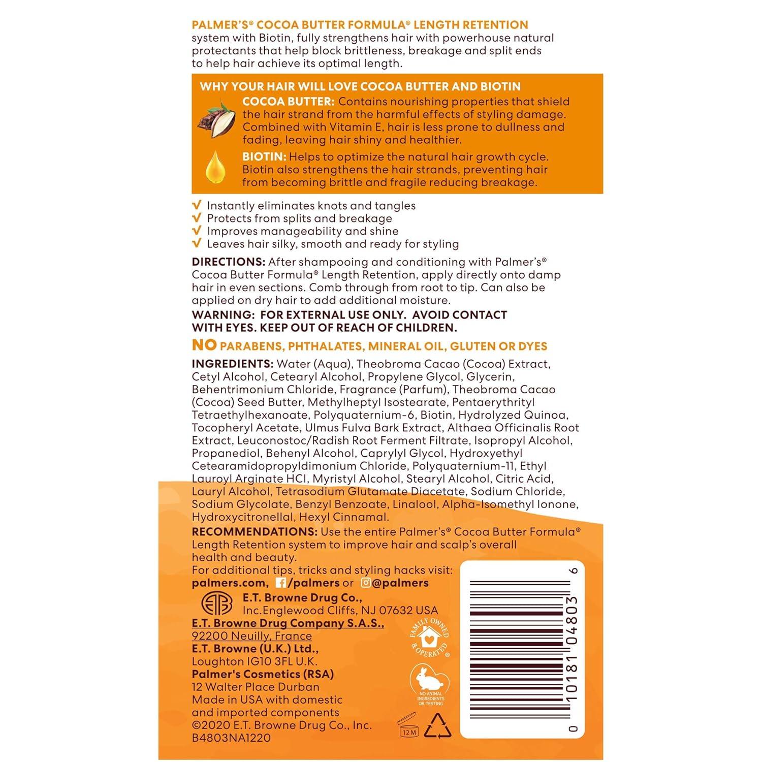 imagePalmers Cocoa Butter amp Biotin Length Retention LeaveIn Conditioner Strengthen Minimize Frizz and Detangle Hair Suitable for All Curly Hair Patterns 85 Ounce85 Fl Oz