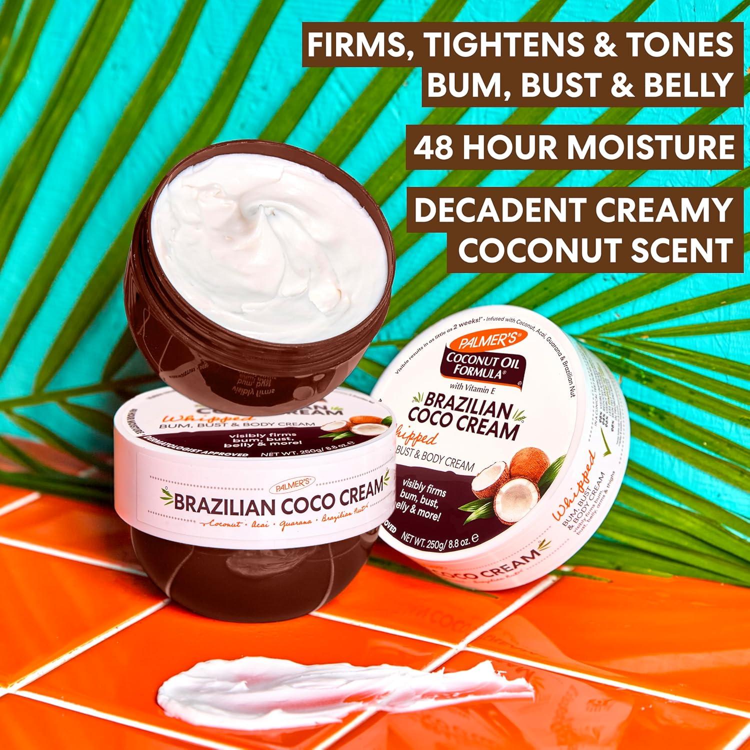 imagePalmers Coconut Oil Formula Brazilian Coco Cream with Vitamin E 88 Fl Oz Whipped Bum Bust amp Body Cream Helps with Skin Tightening amp Firming88 Ounce Pack of 1