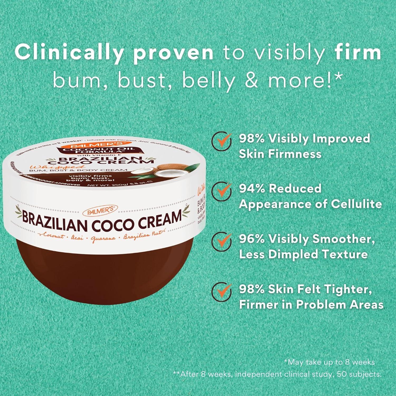 imagePalmers Coconut Oil Formula Brazilian Coco Cream with Vitamin E 88 Fl Oz Whipped Bum Bust amp Body Cream Helps with Skin Tightening amp Firming88 Ounce Pack of 12