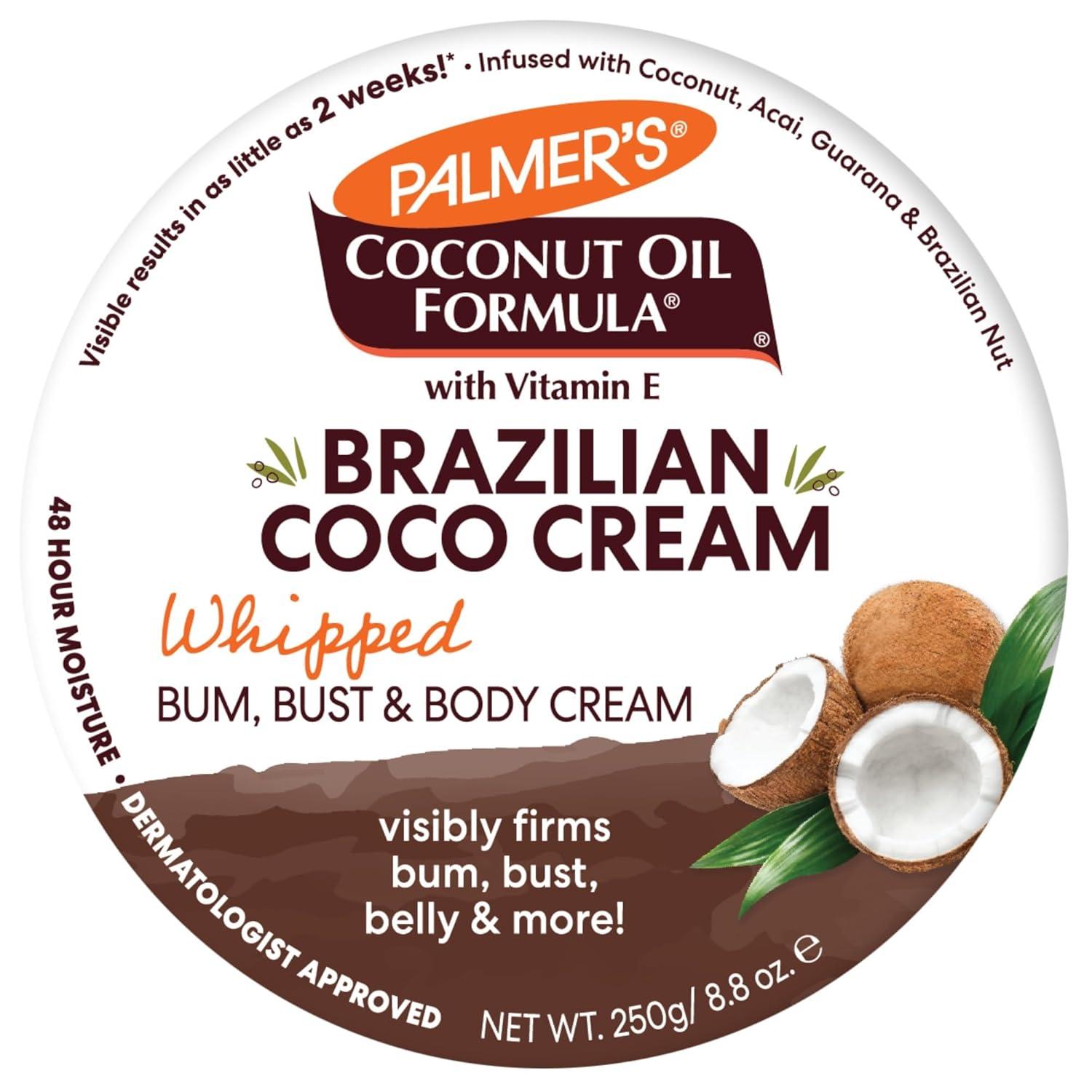 imagePalmers Coconut Oil Formula Brazilian Coco Cream with Vitamin E 88 Fl Oz Whipped Bum Bust amp Body Cream Helps with Skin Tightening amp Firming88 Ounce Pack of 12