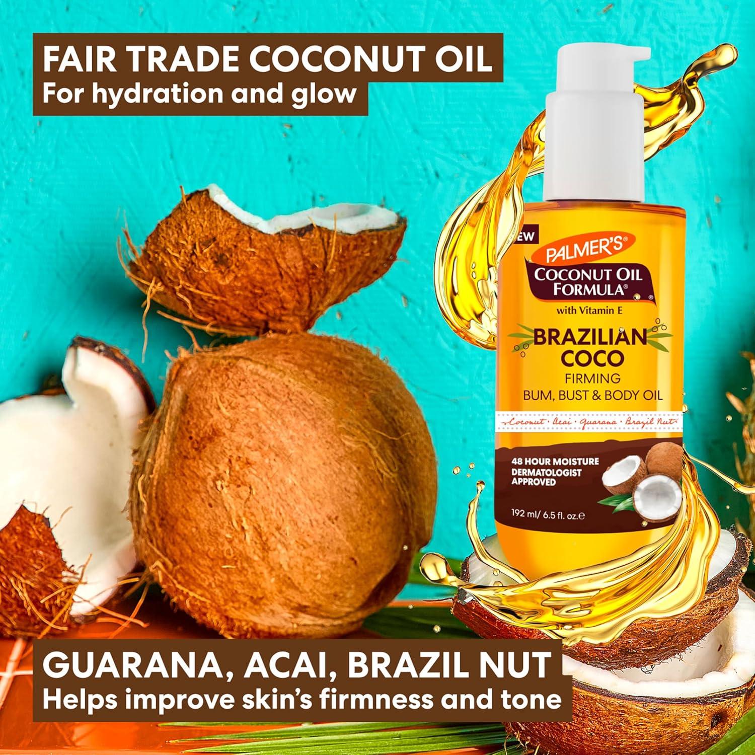 imagePalmers Coconut Oil Formula Brazilian Coco Firming Body Oil with Vitamin E 65 Fl Oz Helps with Skin Tightening amp Firming of Bum Bust amp Belly Provides 48Hr Moisture Dermatologist Approved