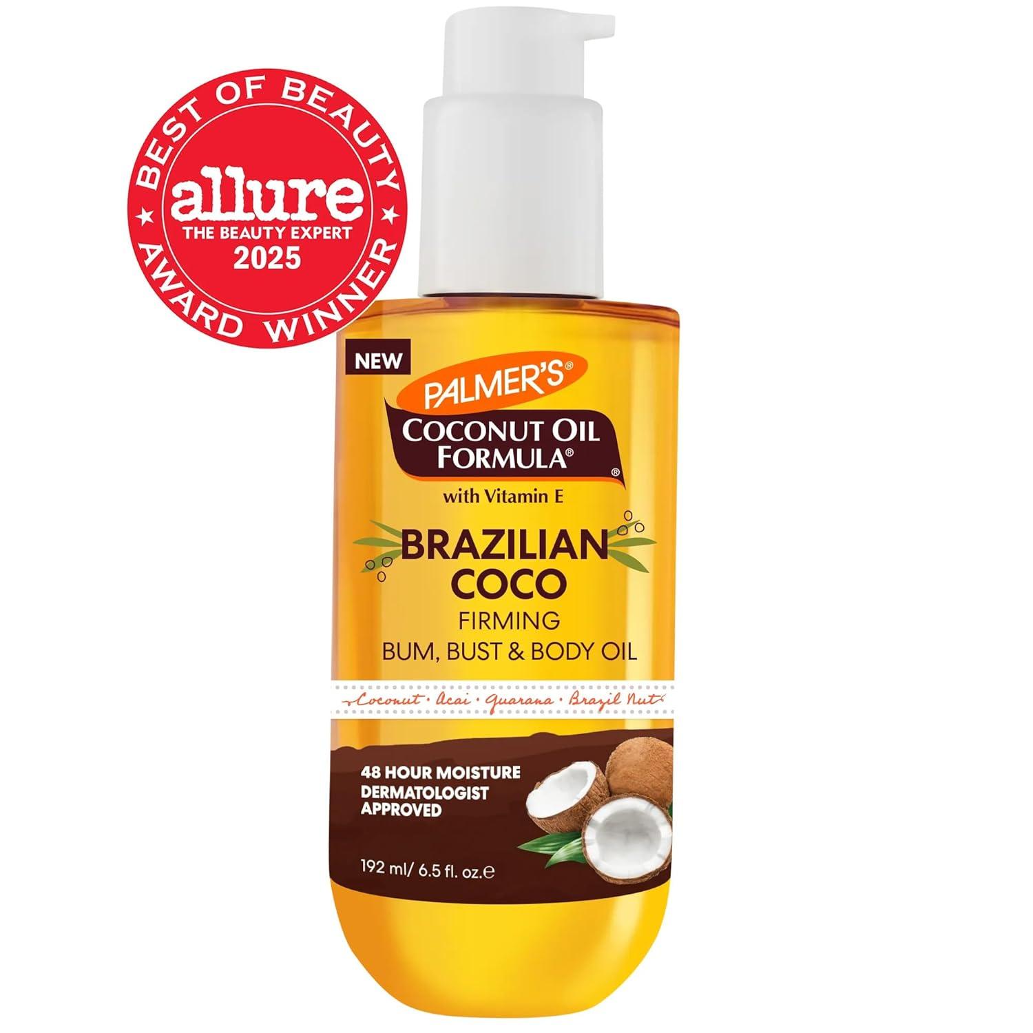 imagePalmers Coconut Oil Formula Brazilian Coco Firming Body Oil with Vitamin E 65 Fl Oz Helps with Skin Tightening amp Firming of Bum Bust amp Belly Provides 48Hr Moisture Dermatologist Approved