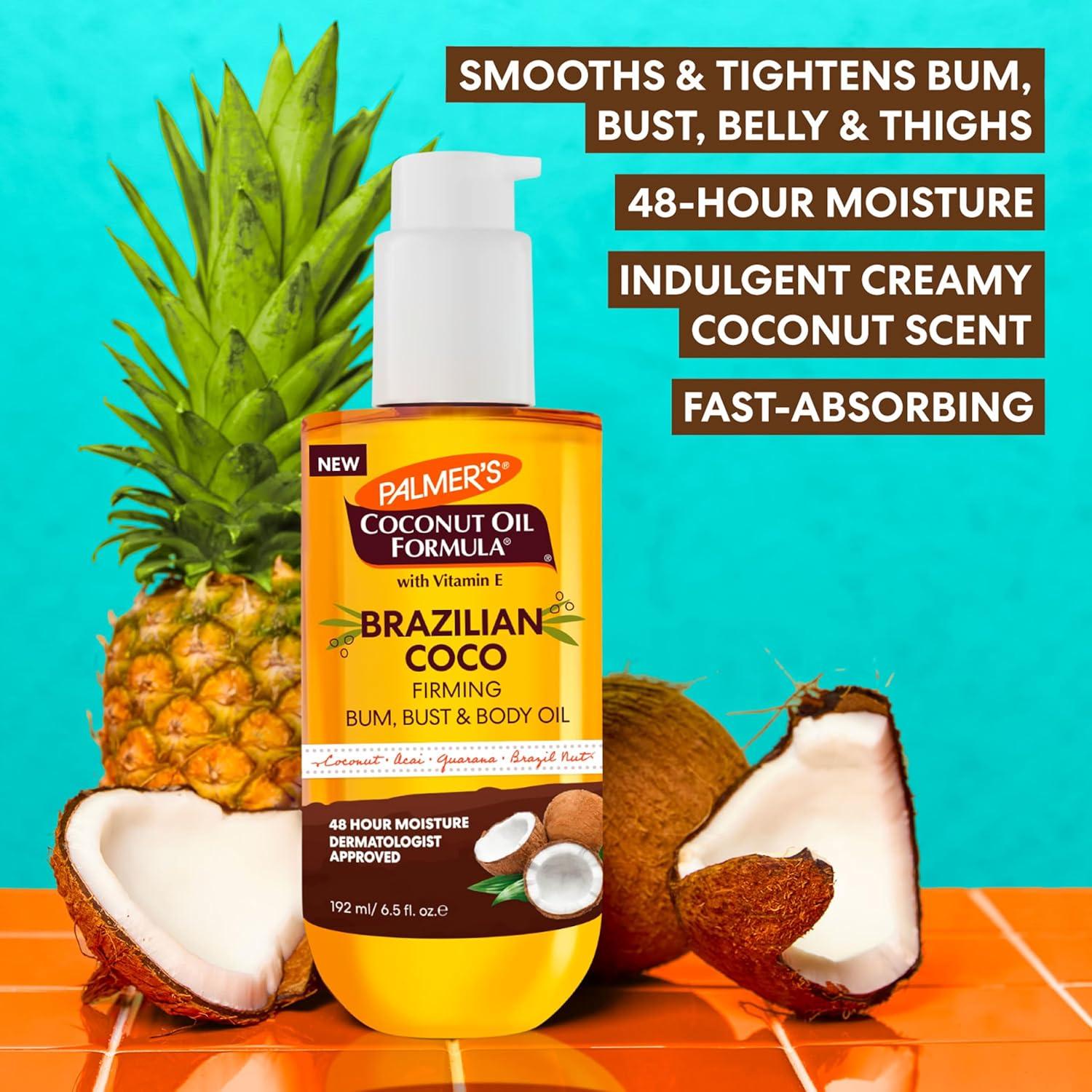 imagePalmers Coconut Oil Formula Brazilian Coco Firming Body Oil with Vitamin E 65 Fl Oz Helps with Skin Tightening amp Firming of Bum Bust amp Belly Provides 48Hr Moisture Dermatologist Approved