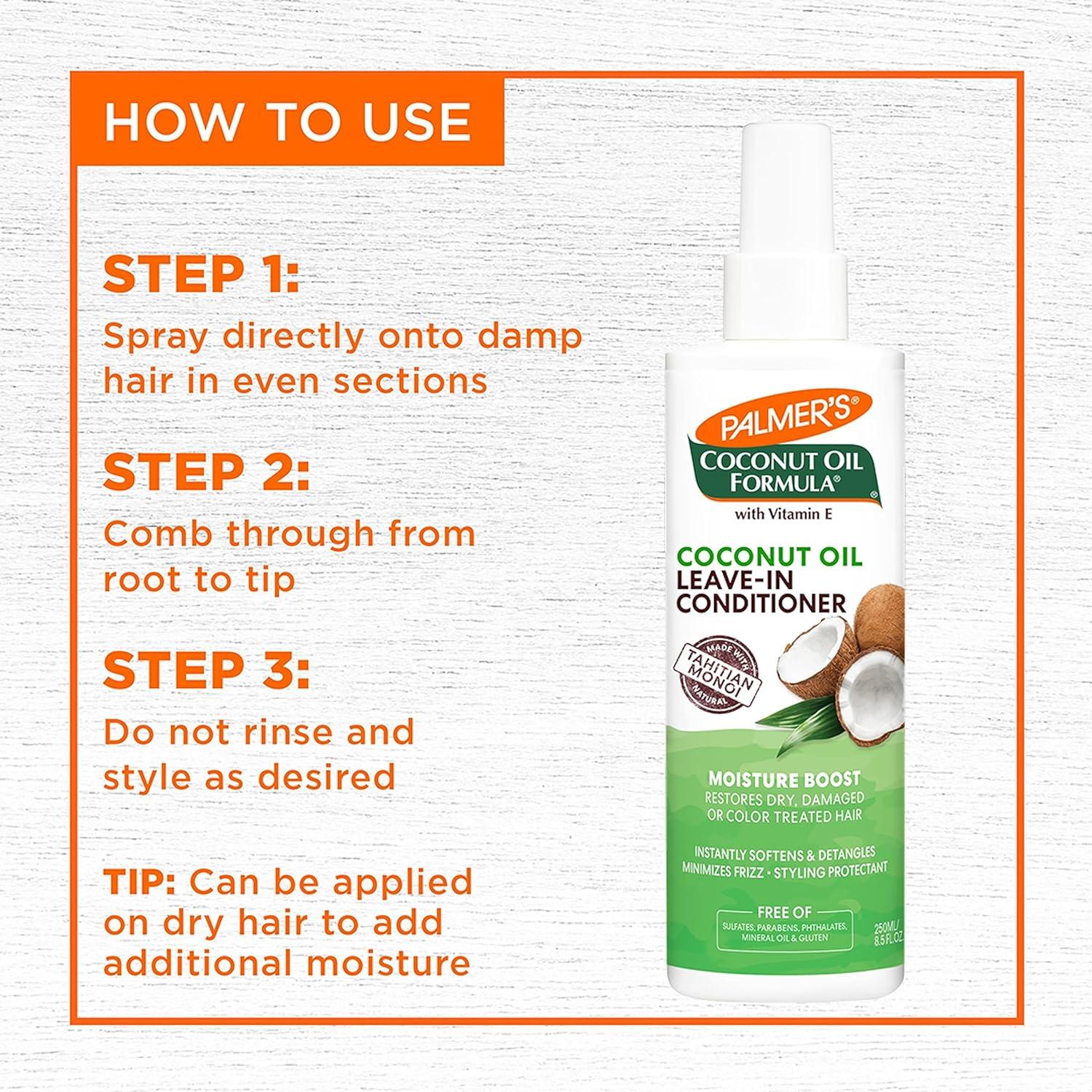 imagePalmers Coconut Oil Formula Moisture Boost LeaveIn Conditioner Spray Instantly Detangle Hydrate and Strengthen Textured and Curly Hair 85 OunceLeave In conditioner