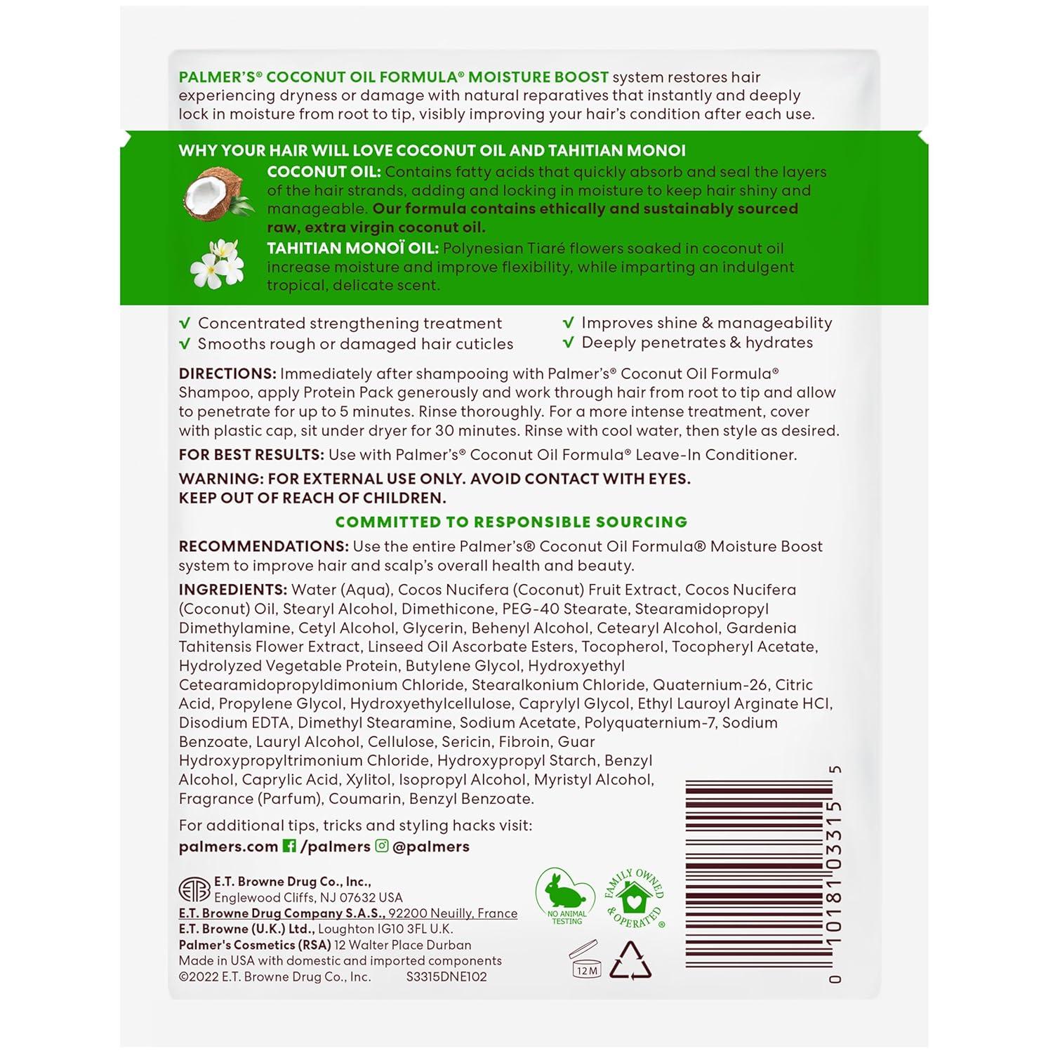 imagePalmers Coconut Oil Formula Moisture Boost Protein Pack Hair Treatment for Dry Damaged OverProcessed and Colored Hair 21 Ounce Pack of 12