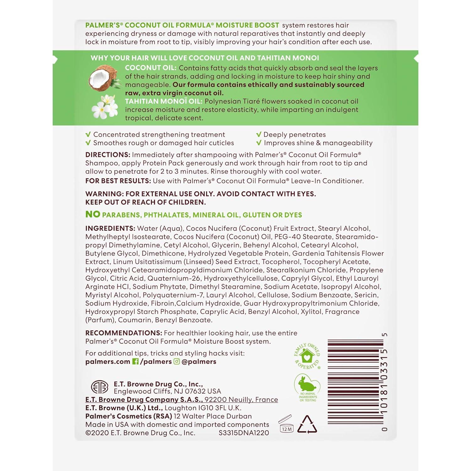 imagePalmers Coconut Oil Formula Moisture Boost Protein Pack Hair Treatment for Dry Damaged OverProcessed and Colored Hair 21 Ounce Pack of 12