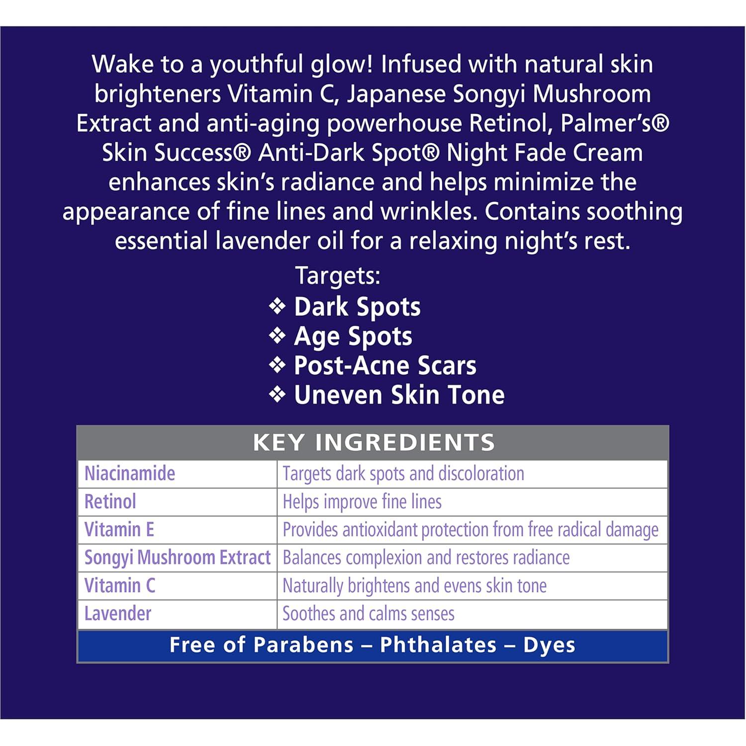imagePalmers Skin Success AntiDark Spot Nighttime Fade Cream with Retinol amp Niacinamide Dark Spot Corrector for Face Night Moisturizer Helps Reduce Dark Spots Fine Lines amp Wrinkles 27 Ounce