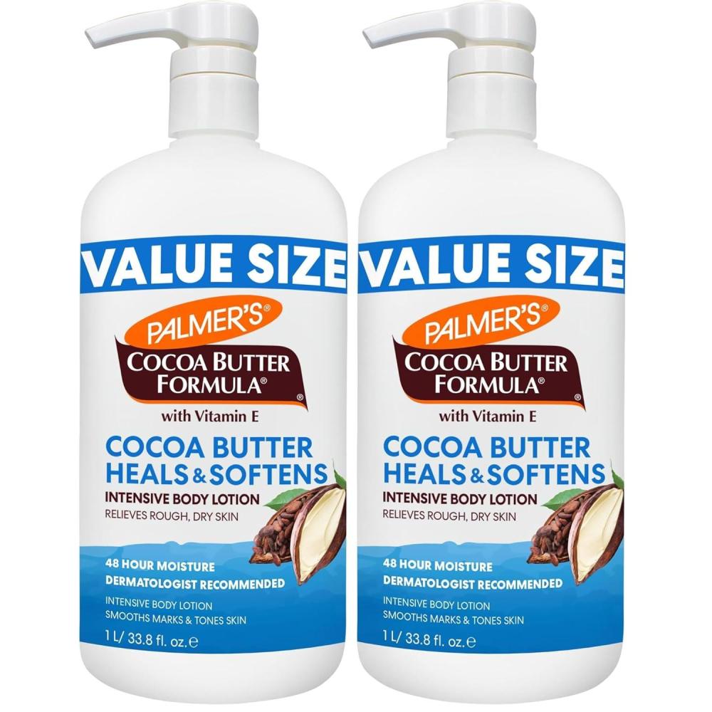 imagePalmers Cocoa Butter Formula Daily Skin Therapy Body Lotion 338 Oz Pump Bottle Intensive Moisturizer for Dry and EczemaProne Skin Enriched with Vitamin E Helps Provide 48Hour Deep Hydration338 Fl Oz Pack of 2