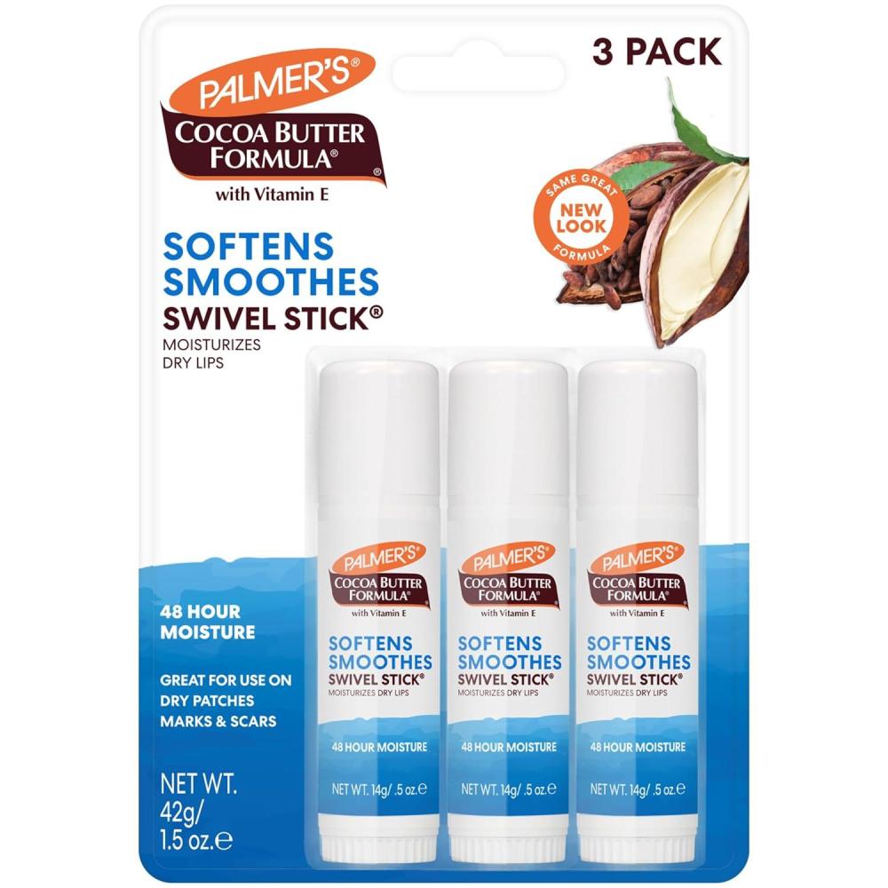 imagePalmers Cocoa Butter Formula Moisturizing Swivel Stick with Vitamin E Lip Balm for Valentines Day Face amp Body Moisturizer Stick Ideal for Treating Dry Skin Patches Pack of 3