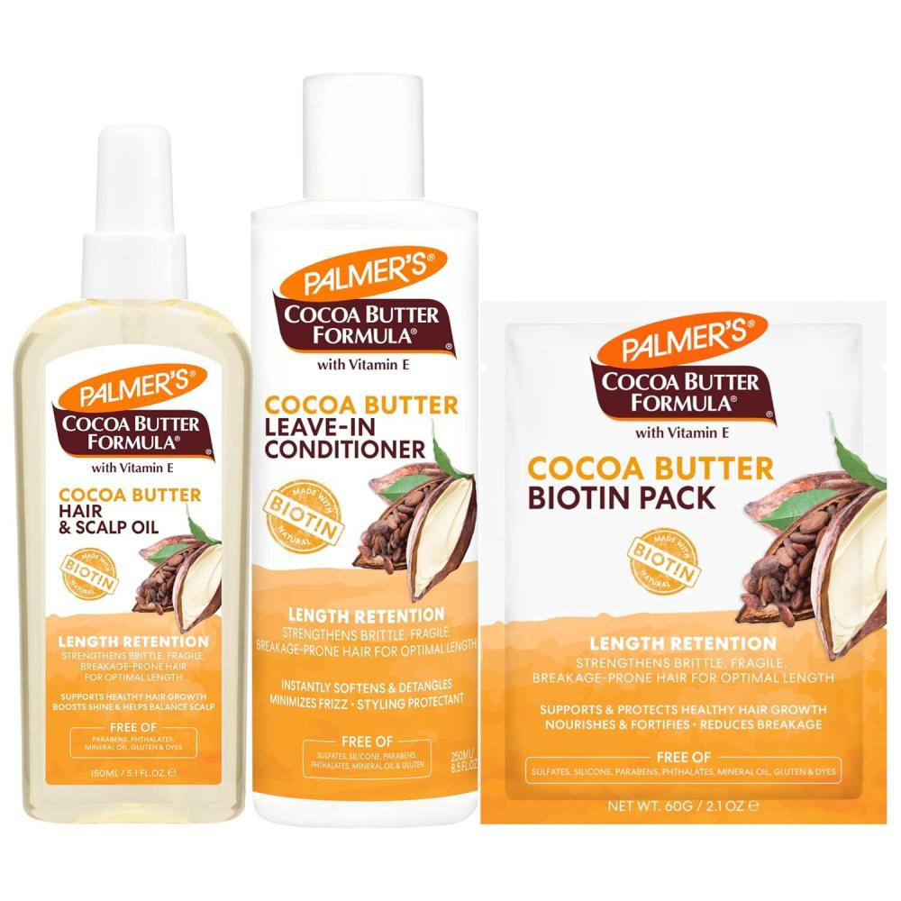 imagePalmers Cocoa Butter Hair amp Scalp Care Bundle Oil Spray 51 fl oz LeaveIn Conditioner 85 fl oz and Biotin Packette 21 oz