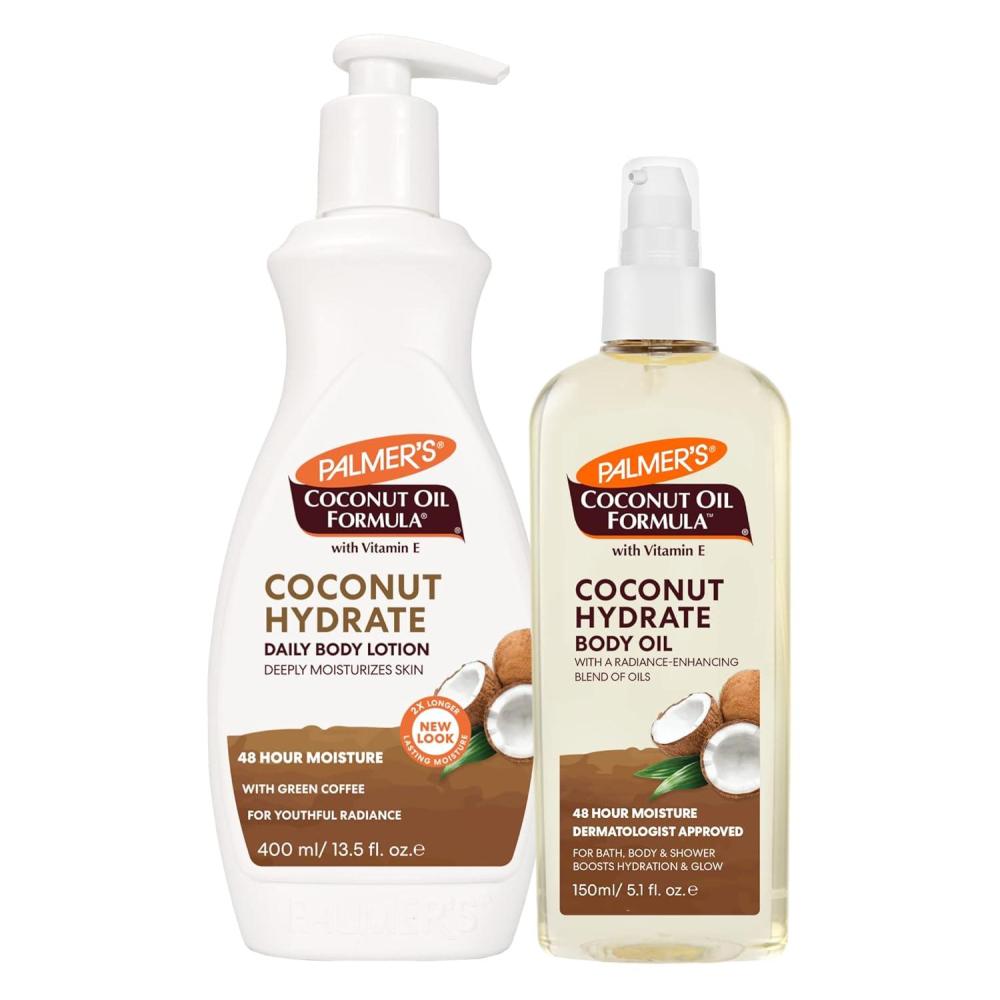 imagePalmers Coconut Oil Body Oil Body Lotion Value Skin Care Bundle for Dry Skin Provides 48 Hour Moisture to Dry Rough Skin Includes 1 Moisturizing Lotion 135 fl oz and 1 Skin Oil 51 fl oz