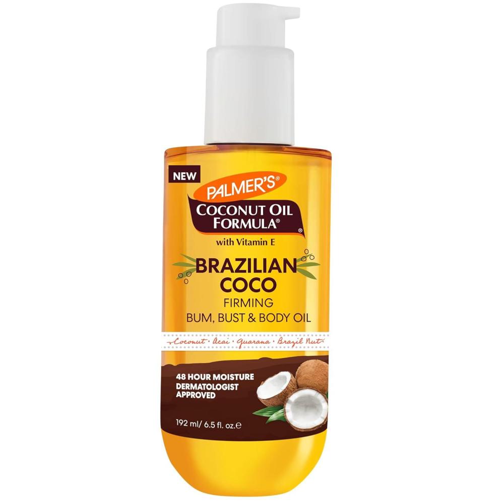 imagePalmers Coconut Oil Formula Brazilian Coco Firming Body Oil with Vitamin E 65 Fl Oz Helps with Skin Tightening amp Firming of Bum Bust amp Belly Provides 48Hr Moisture Dermatologist Approved