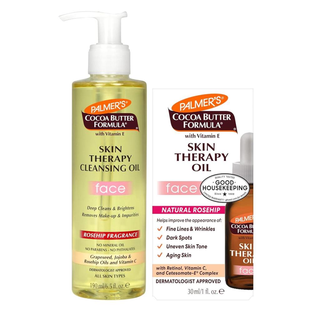 imagePalmers Face Oil Facial Cleanser Oil Cocoa Butter with Vitamin E amp Rosehip Fragrance Skin Care Bundle Includes 1 Cleansing Oil to Clean amp Brighten Skin 65 fl oz and 1 Facial Oil 1 fl oz