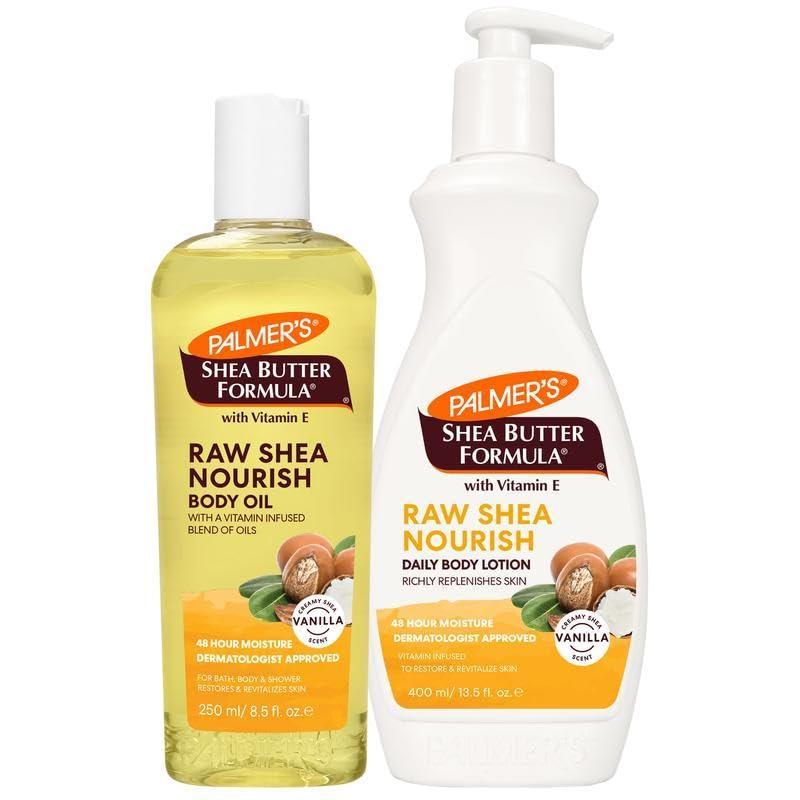 imagePalmers Shea Butter Formula Body Care Bundle Raw Shea Lotion 135 Oz Lightweight Body Oil 85 Fl Oz Nourishing amp Hydrating for Dry Sensitive Skin Provides 48Hour Moisture
