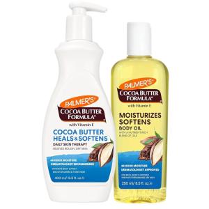 Palmer’s Cocoa Butter Body Oil + Body Lotion, Value Skin Care Bundle for Dry Skin, Provides 48 Hour Moisture to Dry, Rough Skin, Includes 1 Moisturizing Lotion (13.5 fl oz) and 1 Skin Oil (8.5 fl oz)(Cocoa Butter)