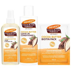 Palmer’s Cocoa Butter Hair & Scalp Care Bundle: Oil Spray (5.1 fl oz), Leave-In Conditioner (8.5 fl oz), and Biotin Packette (2.1 oz)