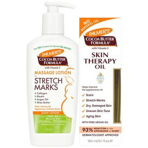 Palmer’s Stretch Mark Care Body Lotion + Body Oil Bundle, Cocoa Butter Formula with Vitamin E Skin Care for Pregnant Women, Includes 1 Massage Oil (5.1 fl oz) and 1 Massage Lotion (8.5 fl oz)