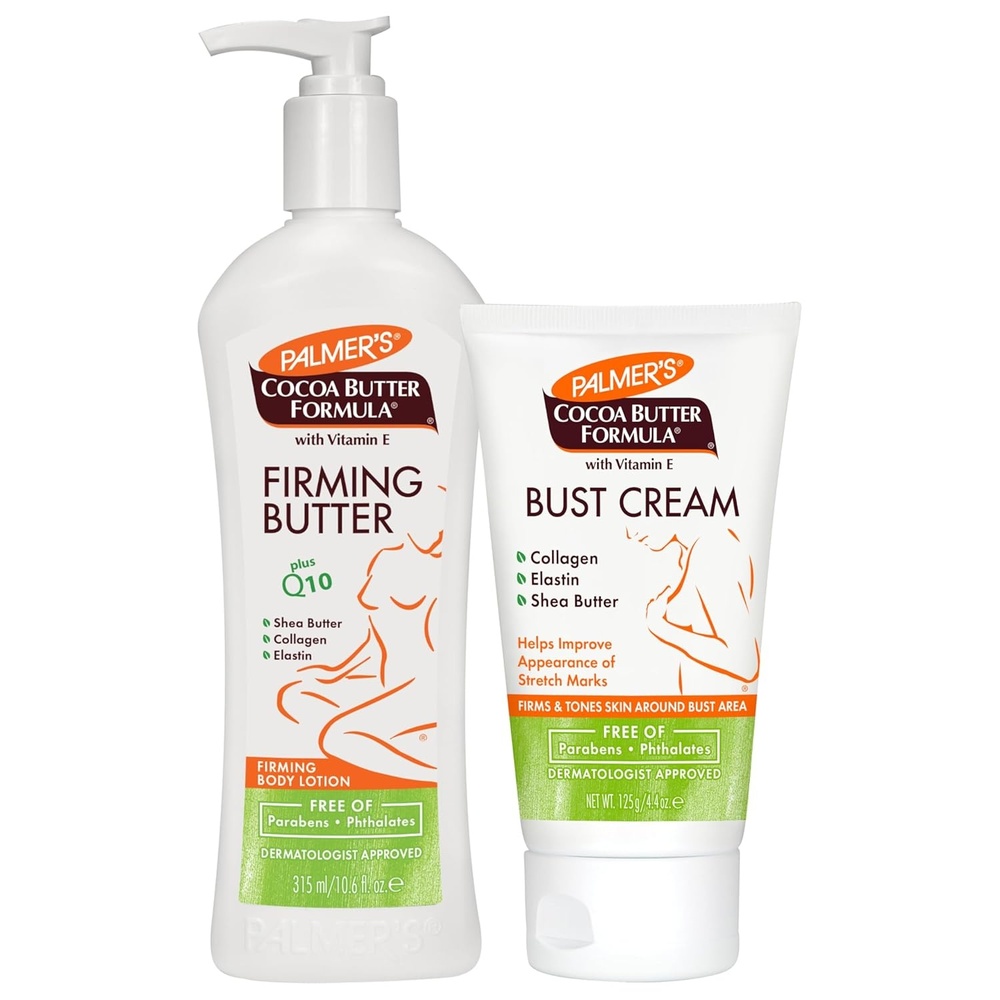 image:imagePalmers Postpartum Skin Care Bundle  Cocoa Butter Set includes Firming Butter Body Lotion 106 fl oz and Bust Cream 44 oz Pregnancy Essentials with Shea Butter Elastin Vitamin E amp Co Q10
